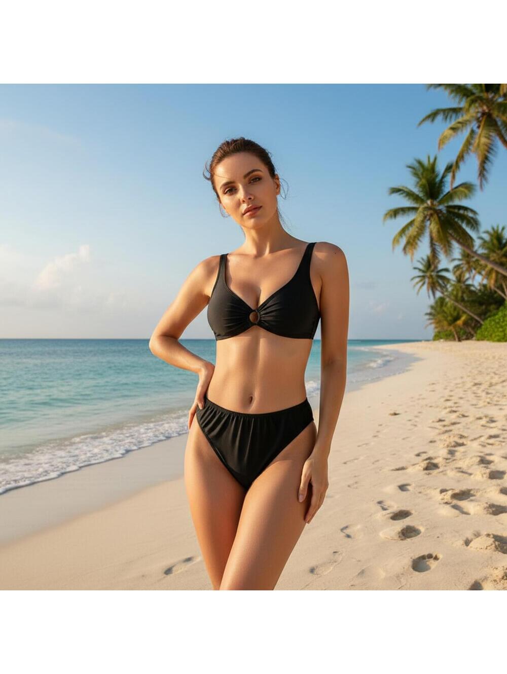 VENUS Bikini Set 8 Black High Waisted O Front Chic Swimwear